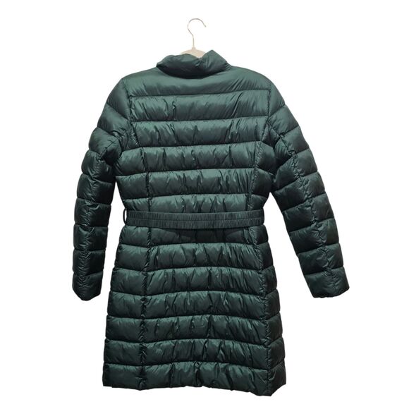 Michael Kors Green Longline Belted Puffer Coat Removable Faux Fur Collar Size M - Picture 11 of 16